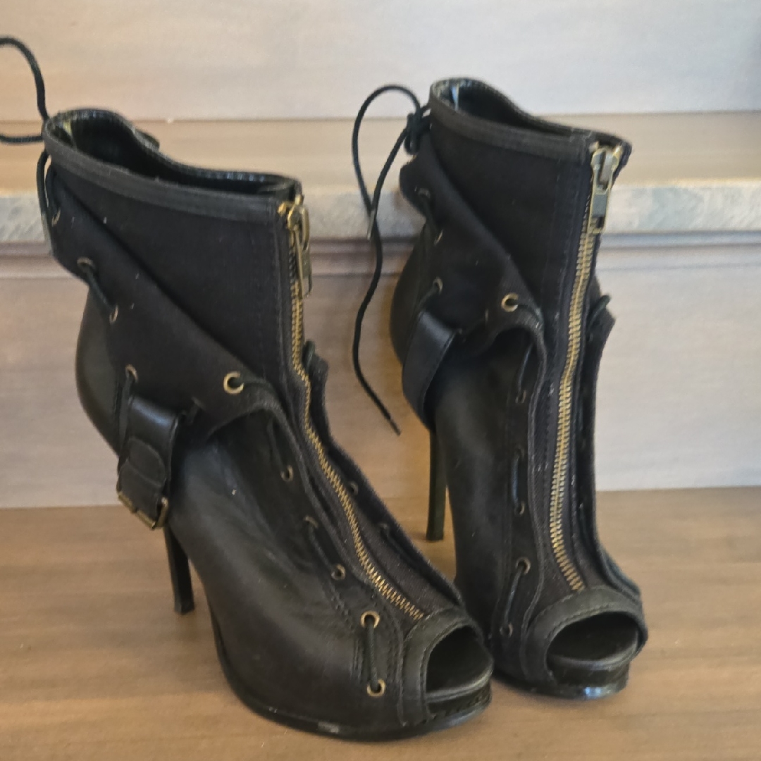 Aldo Black Peep-Toe Ankle Boots